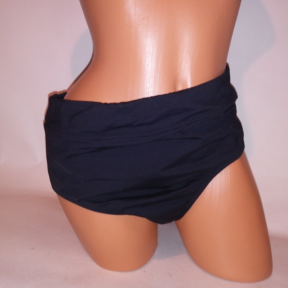 Lands End Swim Bikini Bottom Size 12 Solid Black High Waist
